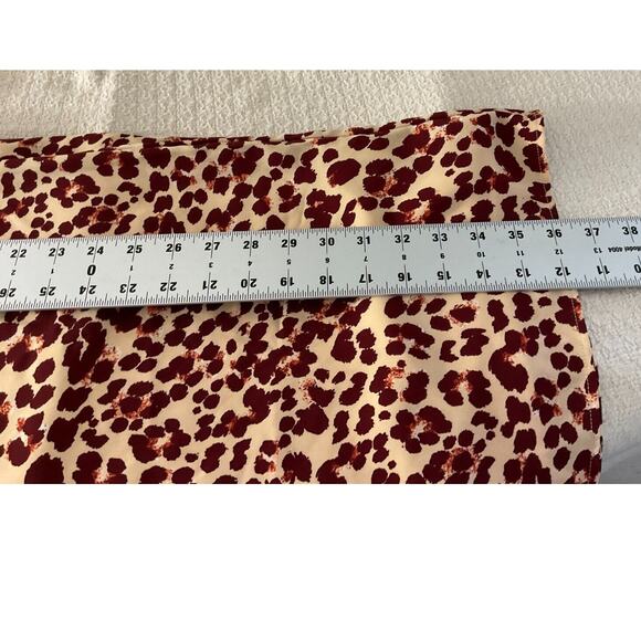 H&M Women's Dress Size 8 Soft Leopard Print 3/4 Sleeve Tie Waist Cream Red - Picture 6 of 13